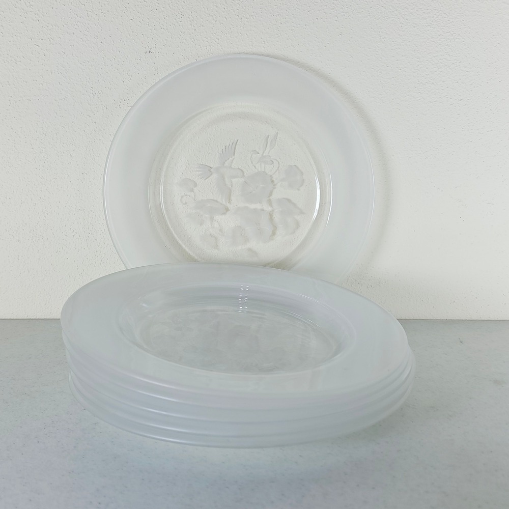 Set Of  6 Vintage Avon hummingbird 24 % LEAD CRYSTAL LUNCHEON PLATE 8"‎